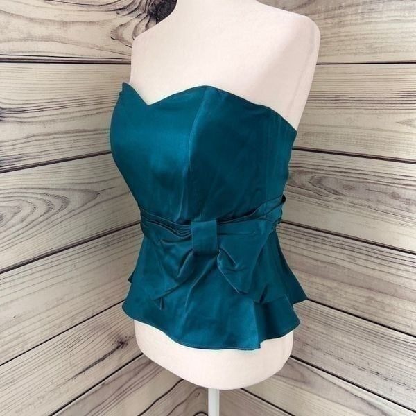 Vintage Blue Satin Peplum Bow Tube Top