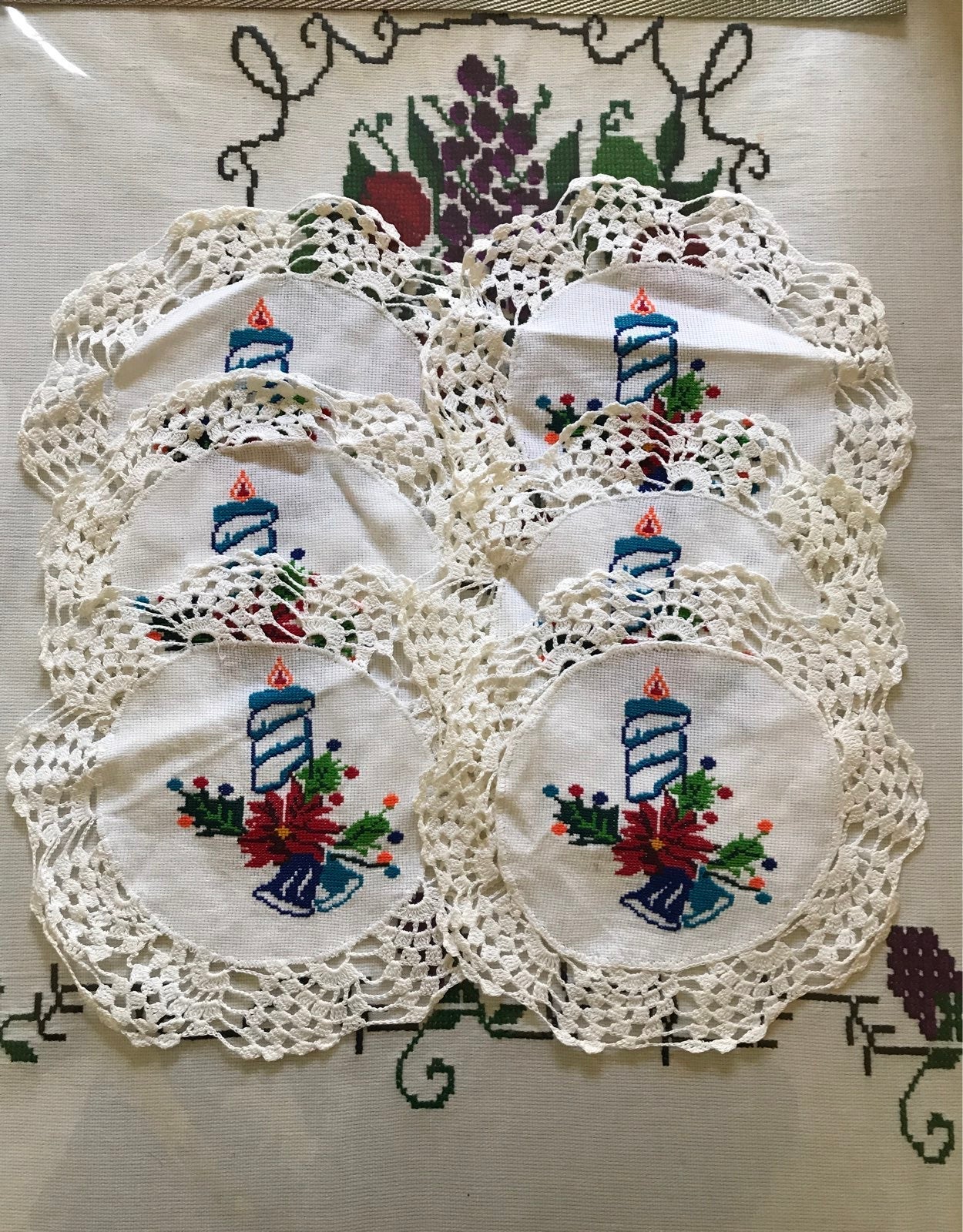 Crochet and embroidered doilies