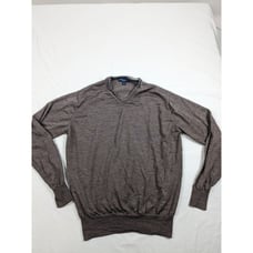 Peter Millar Sweater Large Brown V Neck Merino Wool Blend Pullover Mens