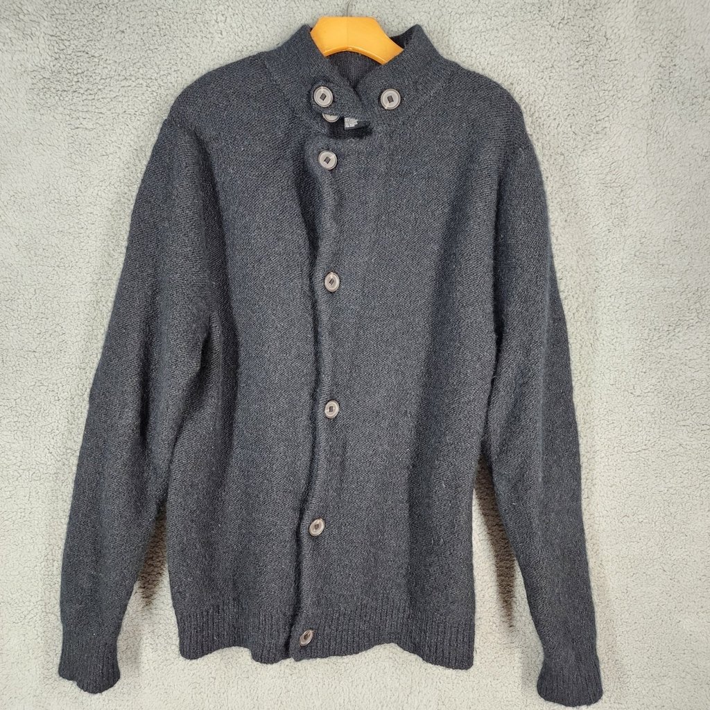 Theory XL Black Wool Baby Camel Blend Button Front Cardigan Sweater Mock Neck