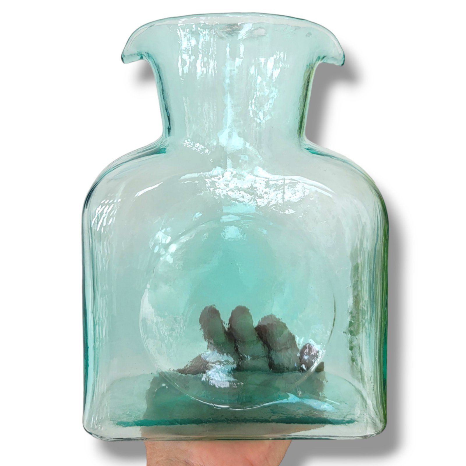 Vintage Blenko Glass Antique Green Double Spout Water Bottle Pitcher