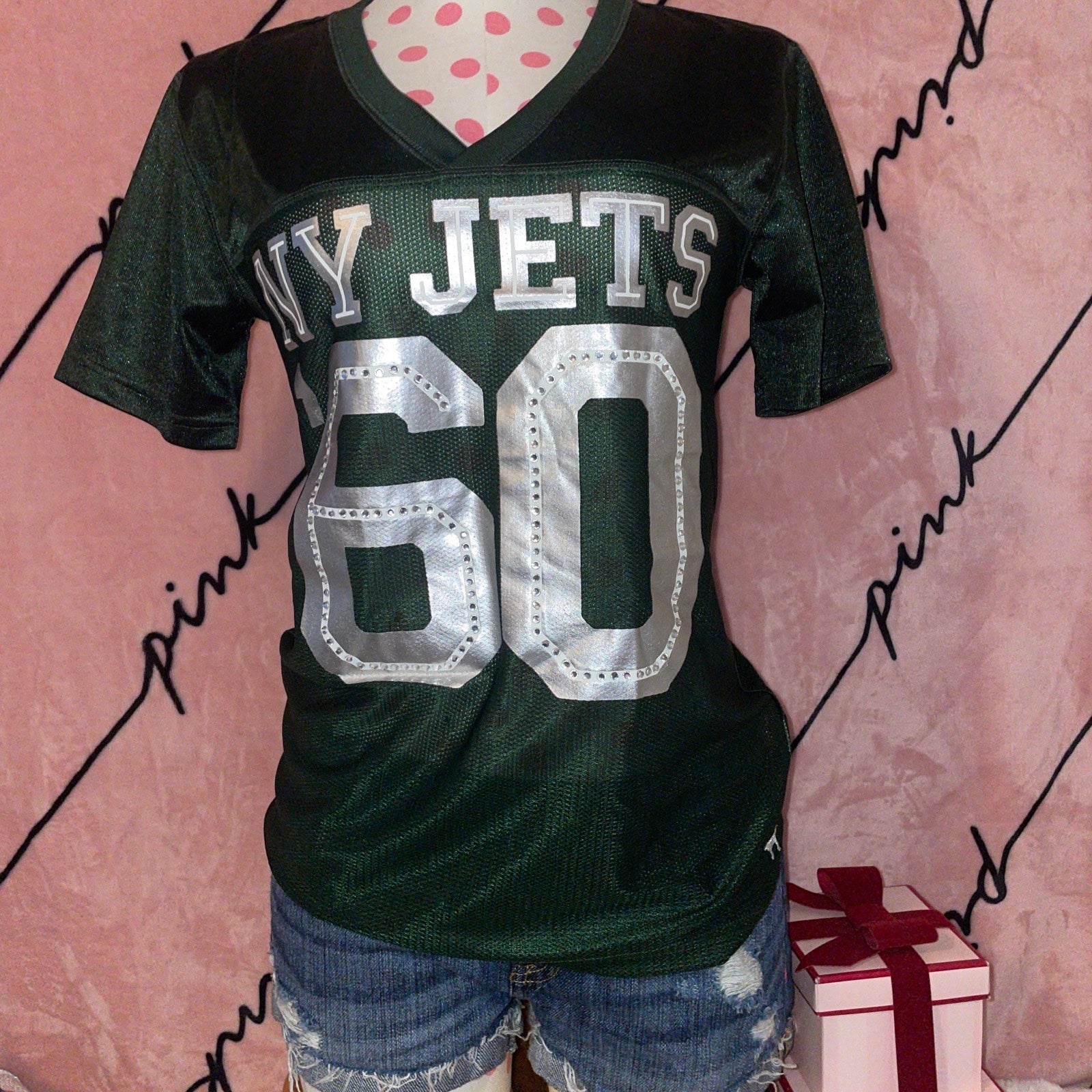 D2 NWT VICTORIAS SECRET PINK NFL FOOTBALL New York JETS BLING Jersey
