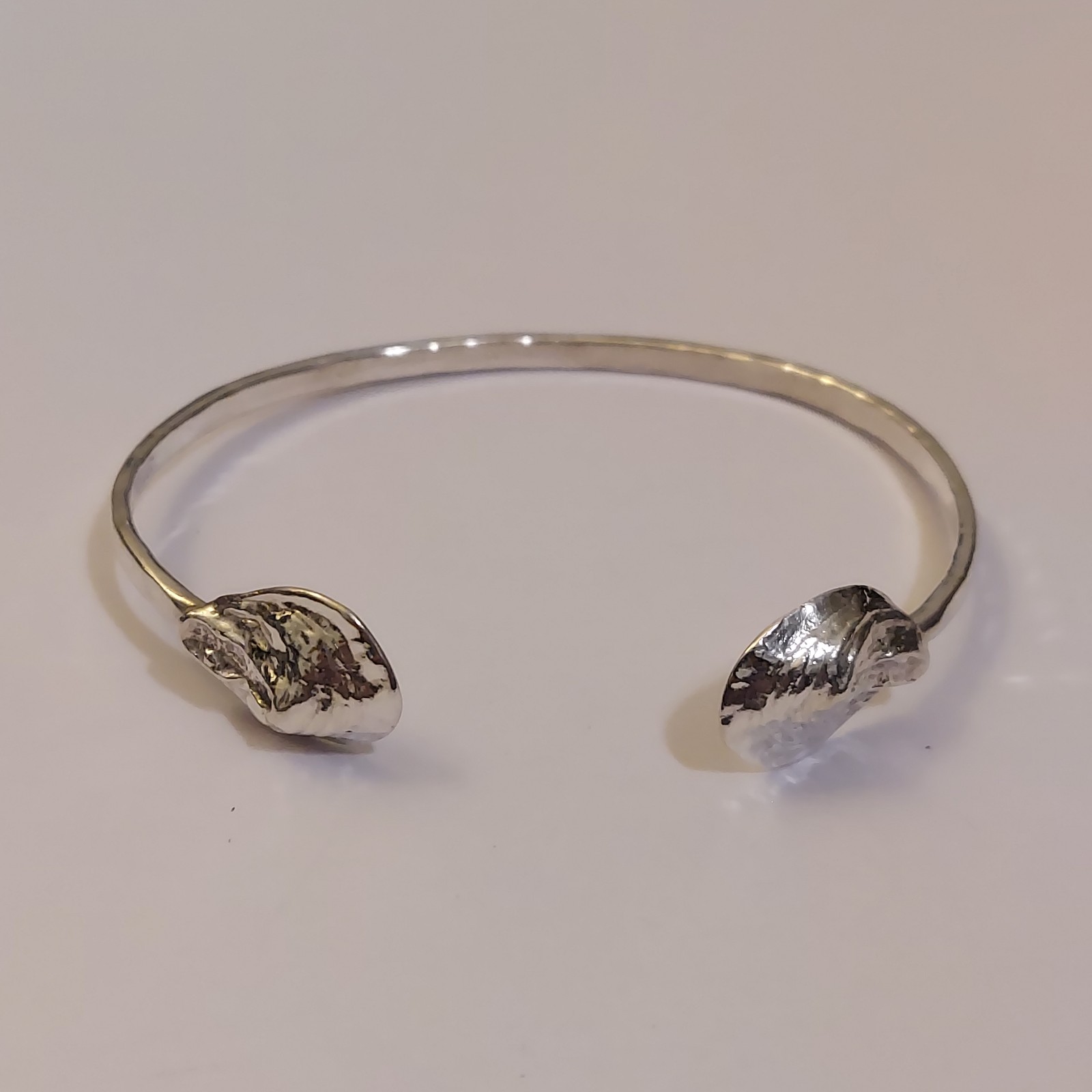 Handcrafted Sterling Silver Oyster Shell Hammered Cuff Bracelet