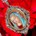 RARE Vintage Sterling/14K Enamel Virgin Mary Necklace