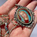 RARE Vintage Sterling/14K Enamel Virgin Mary Necklace