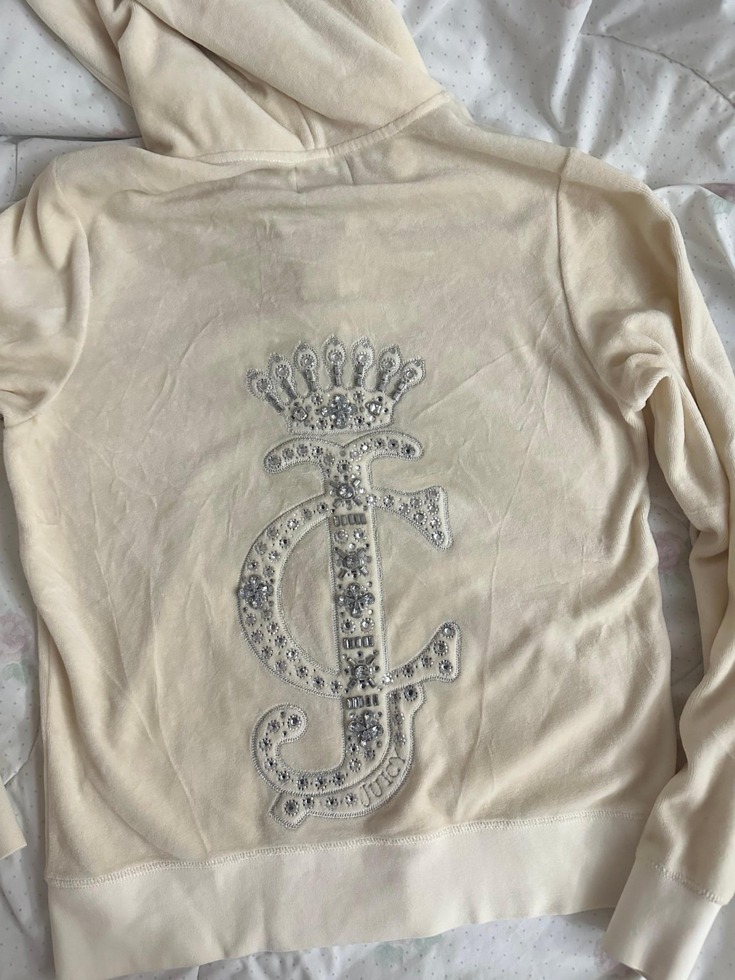 VINTAGE JUICY COUTURE CREAM OFF WHITE VELOUR BEDAZZLED JACKET SIZE XL