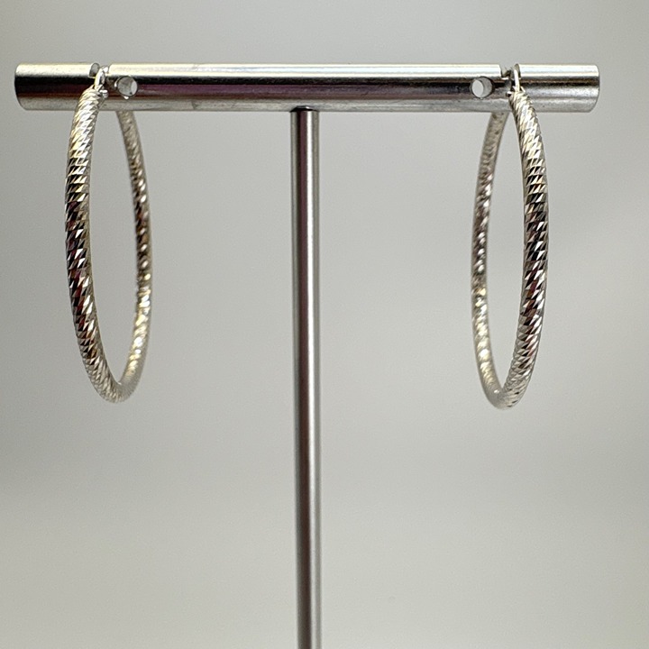 VTG Sterling Silver 925 Textured Hoop Earrings Hinged Posts Size 1.25 Diameter