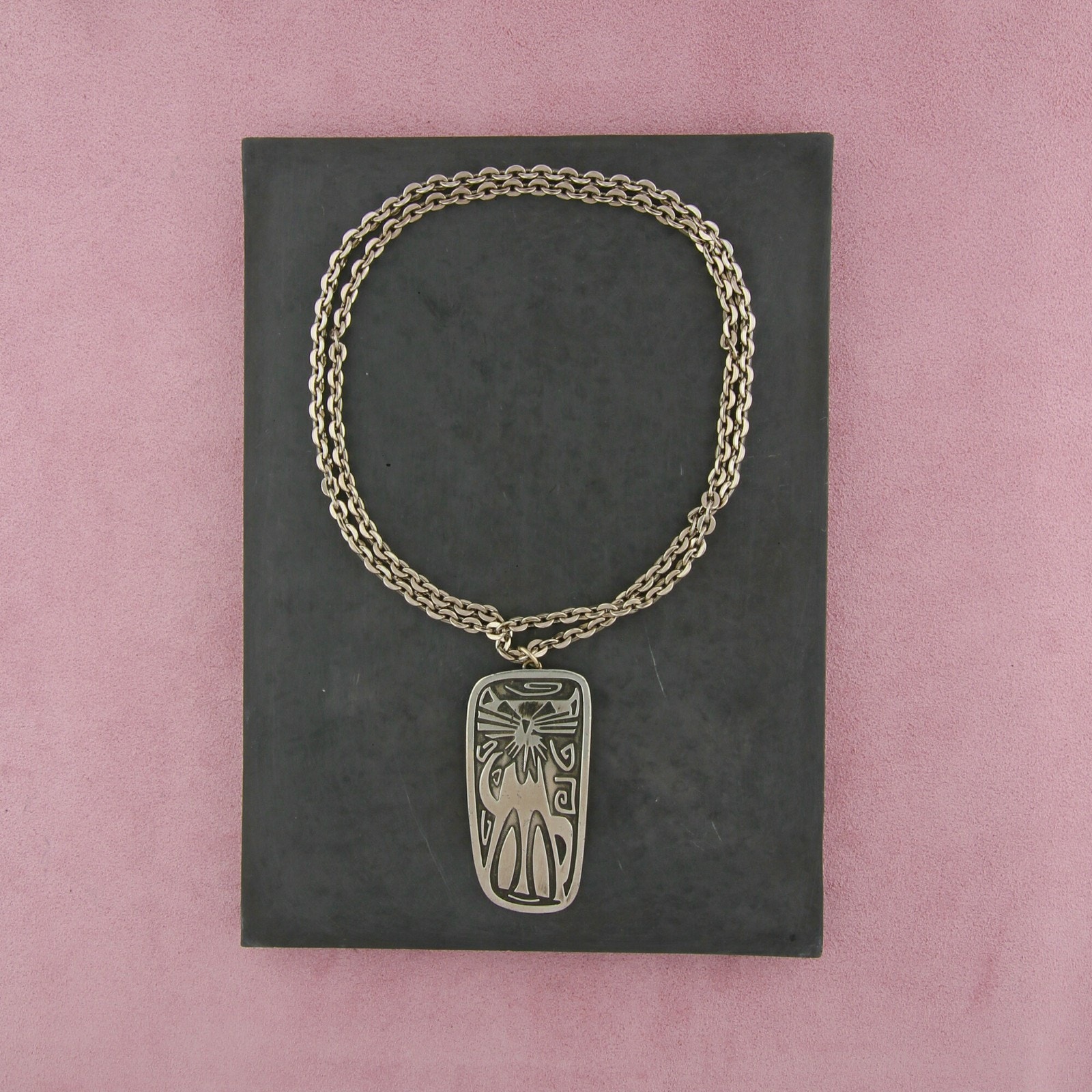 jergen jensen pewter denmark abstract cat necklace size 29in