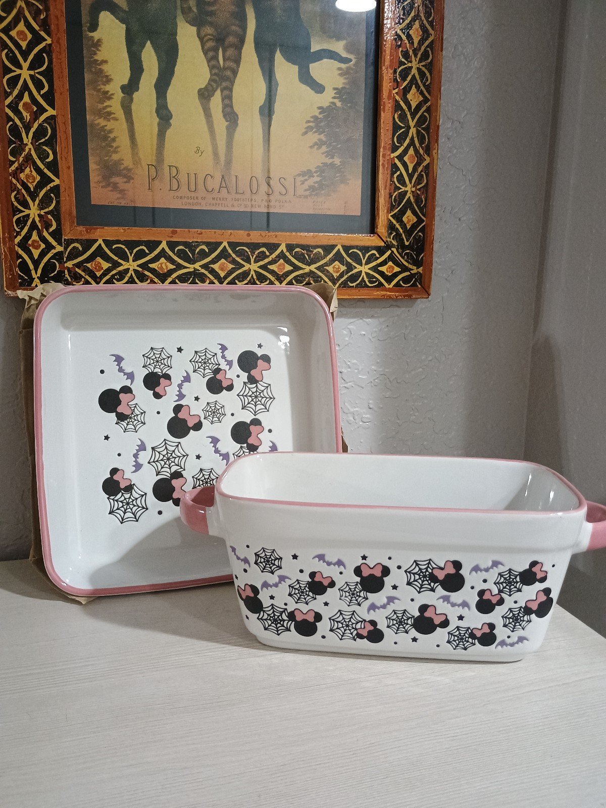 SET Minnie Mouse Halloween Pumpkin Loaf Baking Dish Casserole Cake Pan NEW