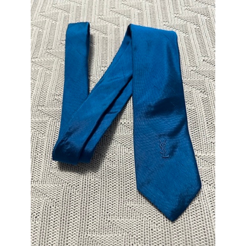 Vintage YSL peacock blue silk tie
