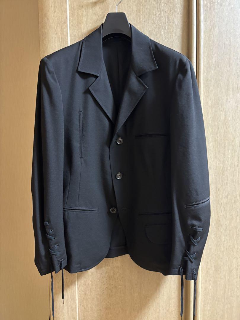 Yohji Yamamoto POUR HOMME Wool Gabardine Sleeve Tie Jacket Black Size 2 Excellent Condition