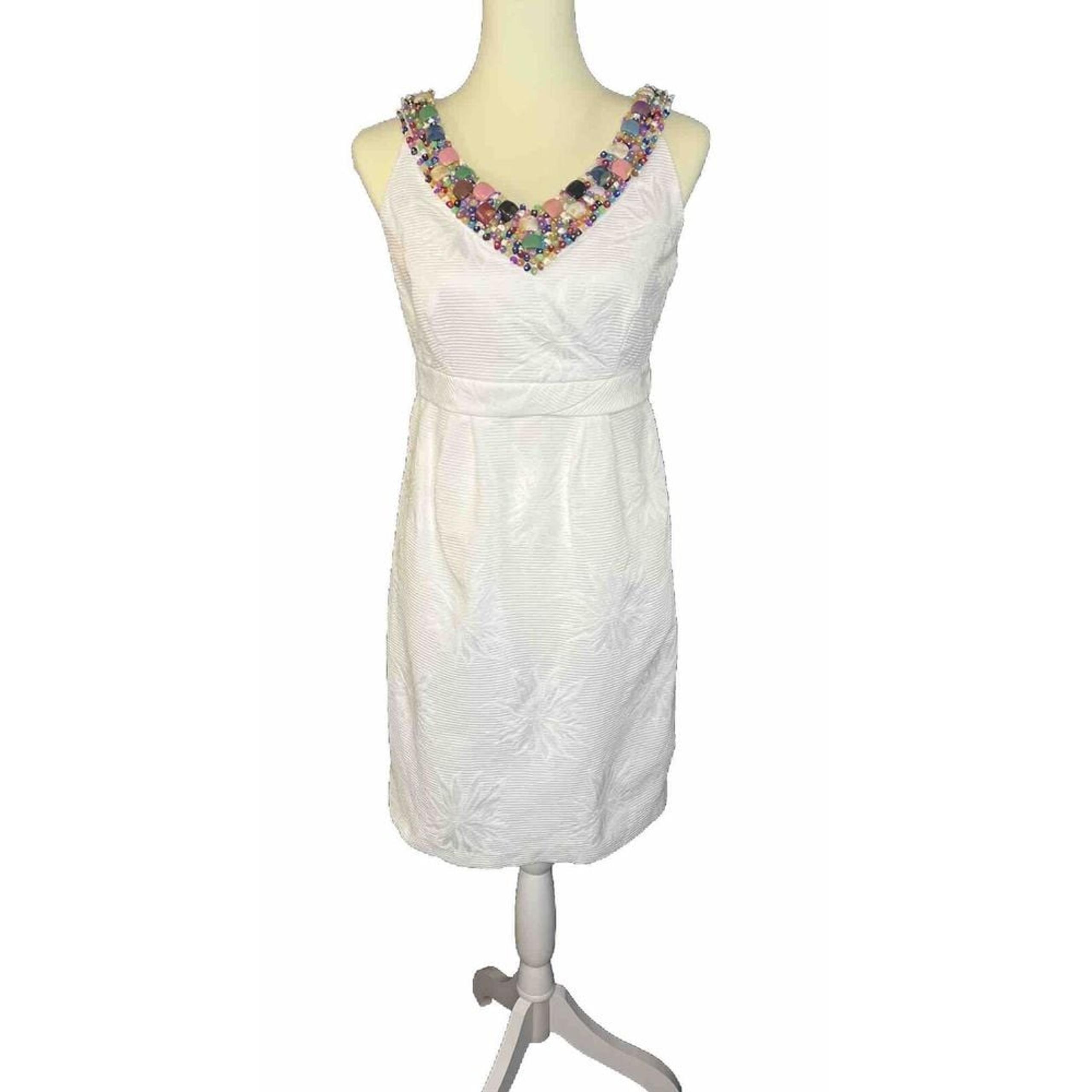 JAX Women's White Beaded Mini Dress Size 8 Lined