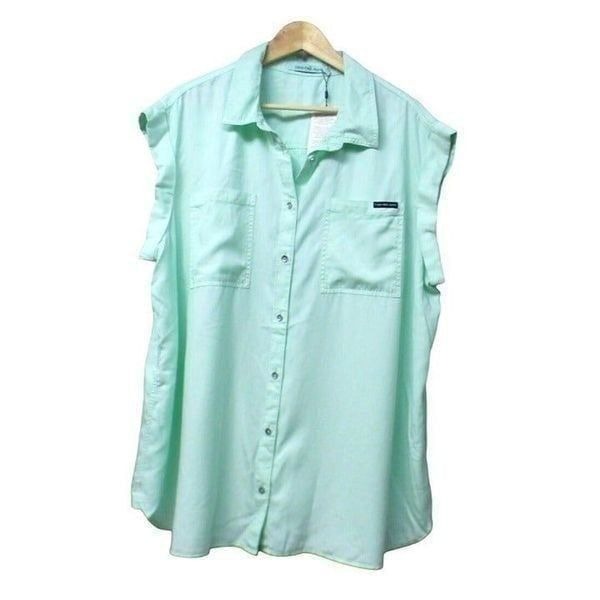 Calvin Klein Jeans Plus Size Cuffed-Sleeve Tencel Top, Green, 2X