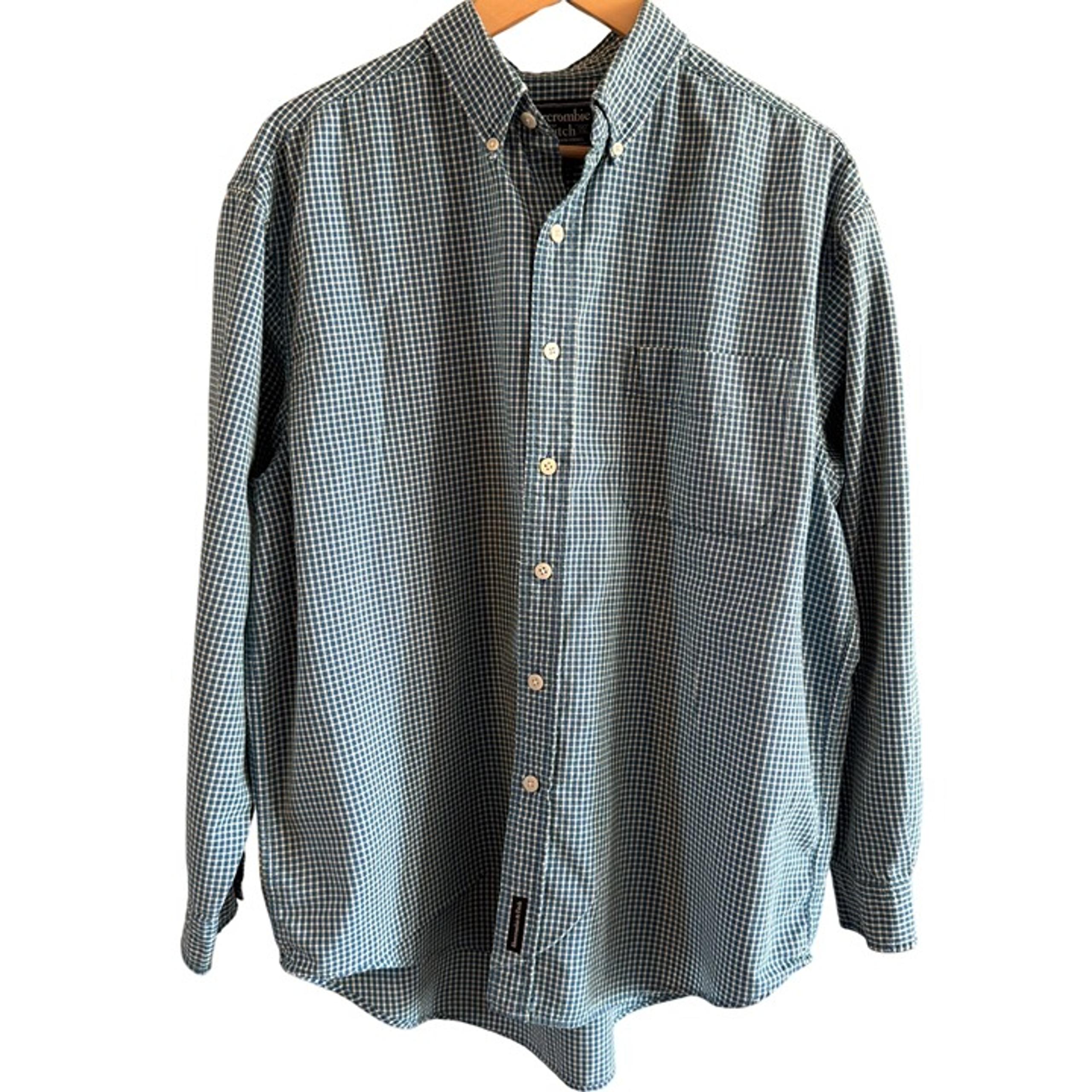 Abercrombie & Fitch Mens Shirt M Green Blue Gingham Button-Down Flaws