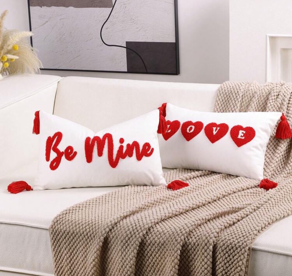 ❤️❤️Be Mine 2 Long embroidered valentine pillow conversation red hearts x 2