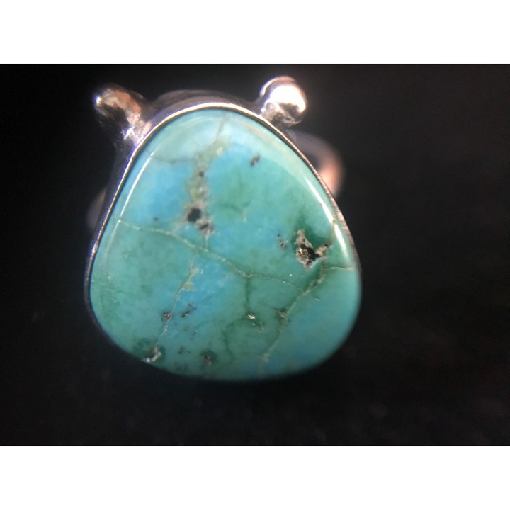 Vintage 1960's Free Form Turquoise Bezel Set In Sterling Silver Ring Size 5 1/2