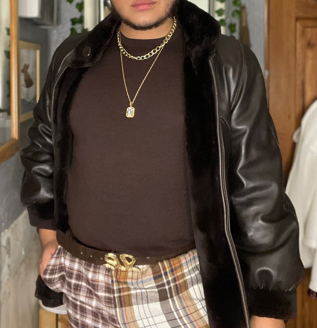 Leather and fur jacket