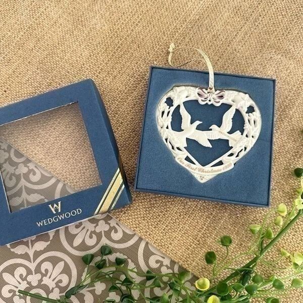 Wedgwood Vintage First Christmas Together White Heart Jasperware Ornament 1999