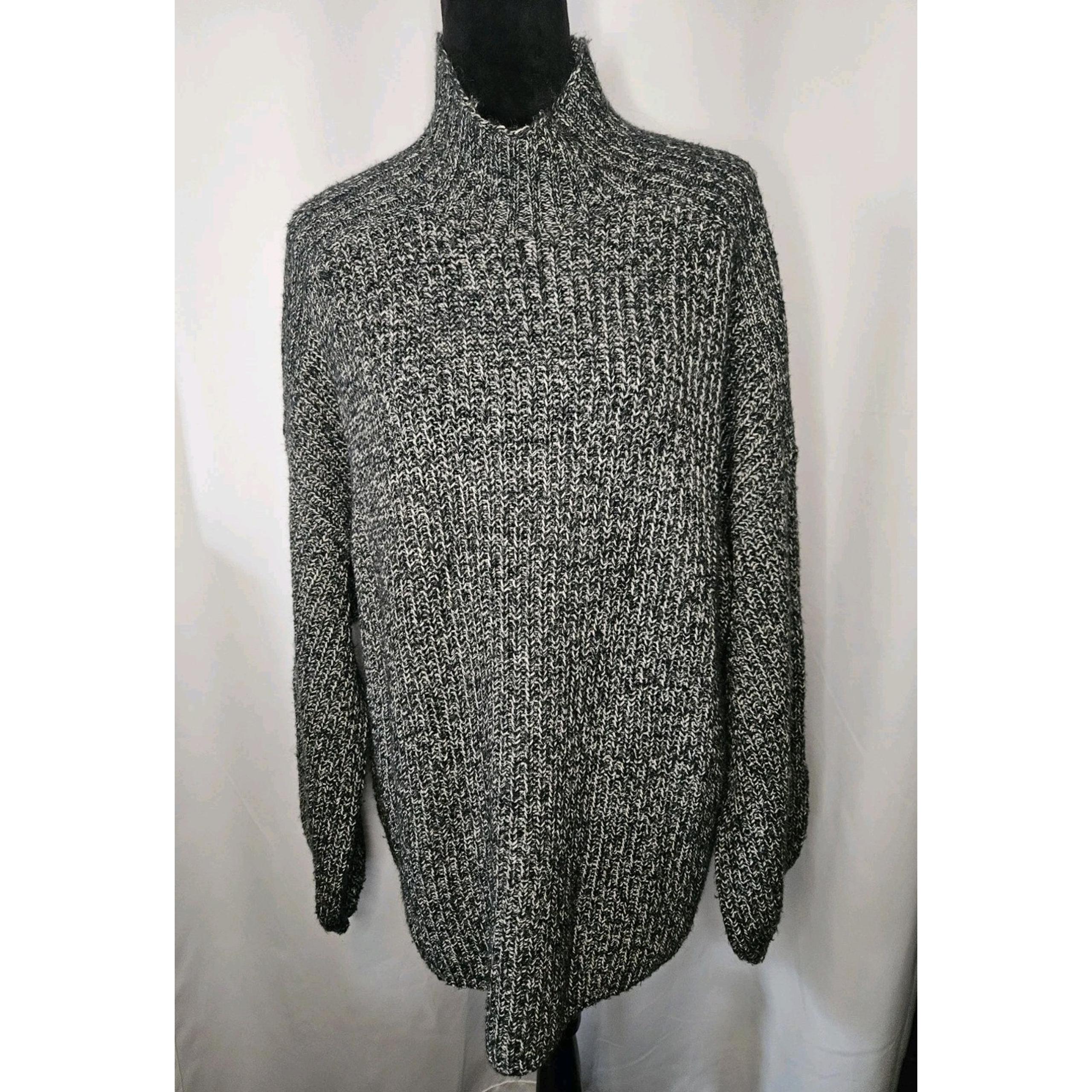 Womens Long Bishop Sleeve Shaker Stitch Tunic Sweater Prologue Black Gray XXL