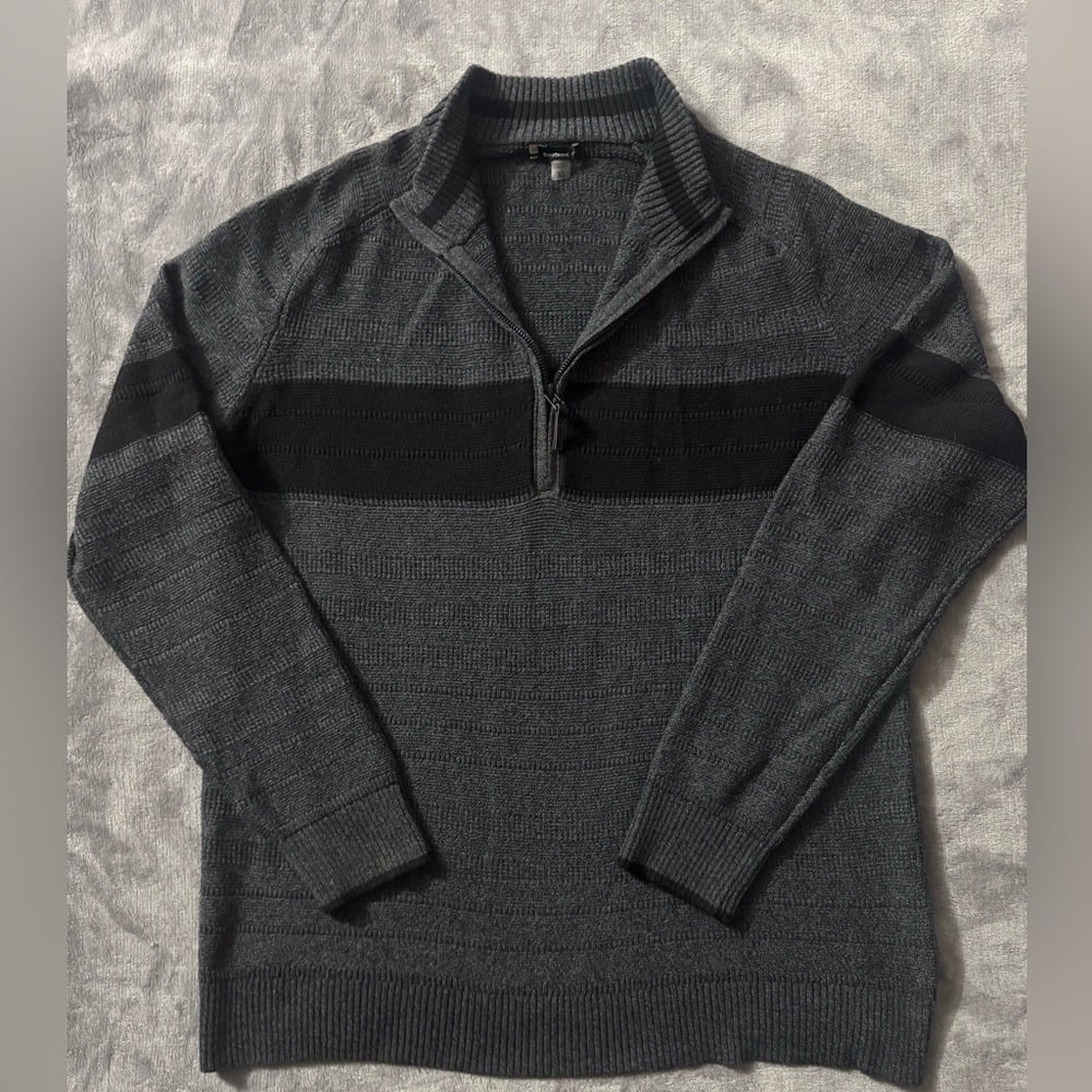 SmartWool Men Ripple Ridge Stripe 1/4 Zip Sweater Black Gray Size XL