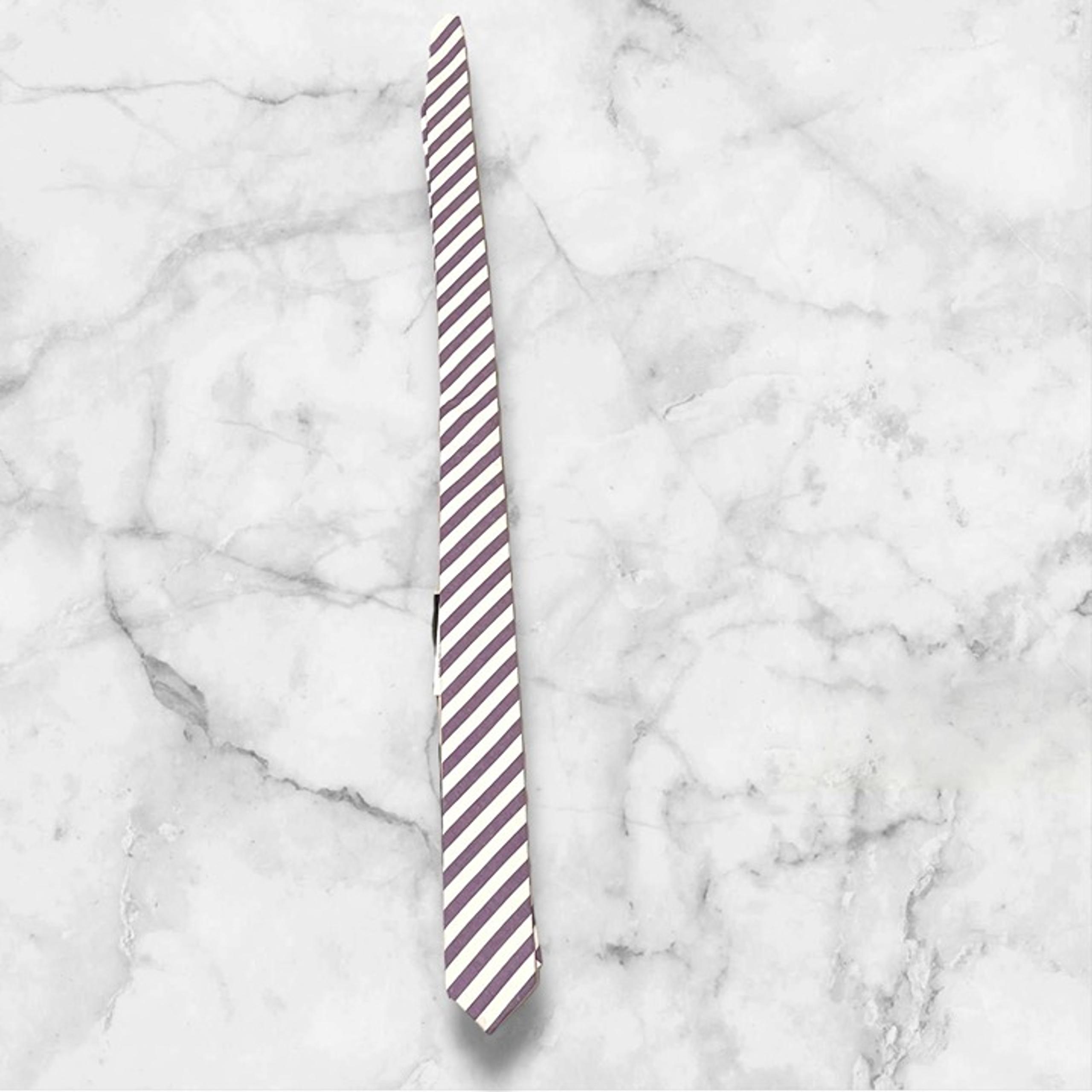 Skinny Tie Madness - Vulgar In Vancouver Purple & White Striped Men’s Skinny Tie