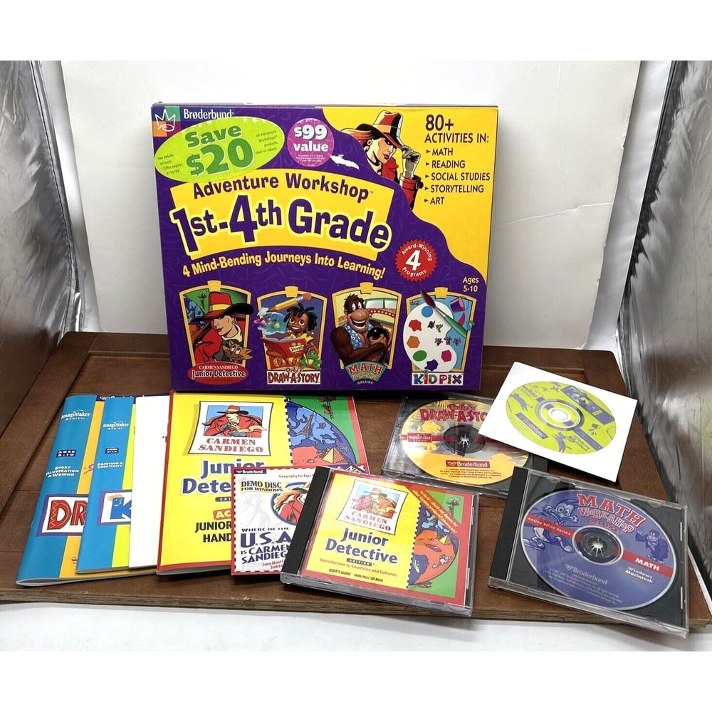 Broderbund, Adventure Workshop 1st-4th Grade, Windows CD-ROM, Carmen Sandiego +