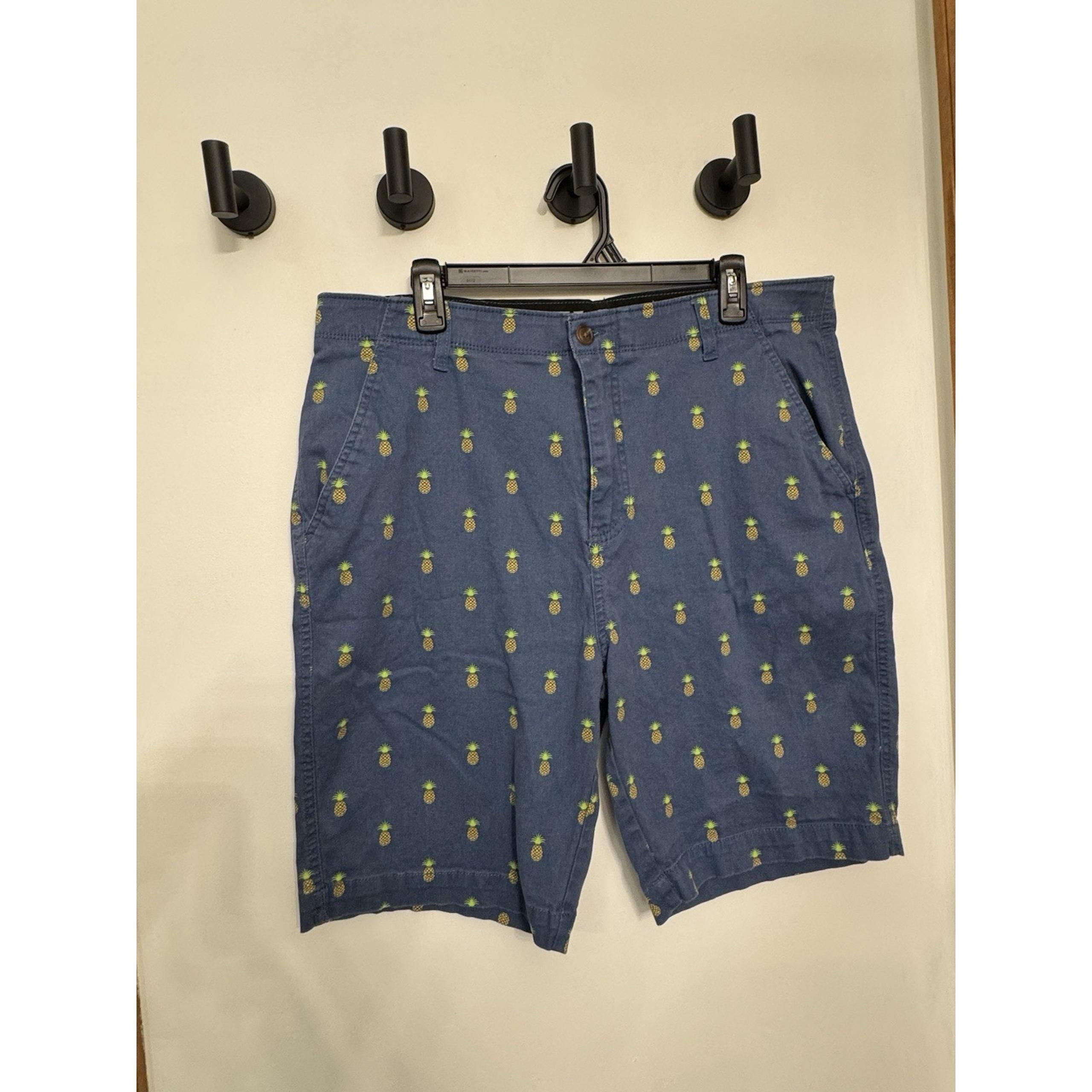Plugg Chino Shorts Men's Size 34 Blue Pineapple Pattern Flex Waistband Stretch