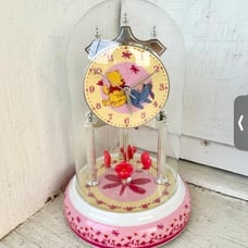 VTG Disney Winnie The Pooh & Eeyore Glass Dome Carousel Clock Colorful Floral