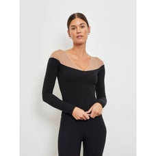 NWT CARBON38 Mesh V-Neck Top - Black Size Large Chic