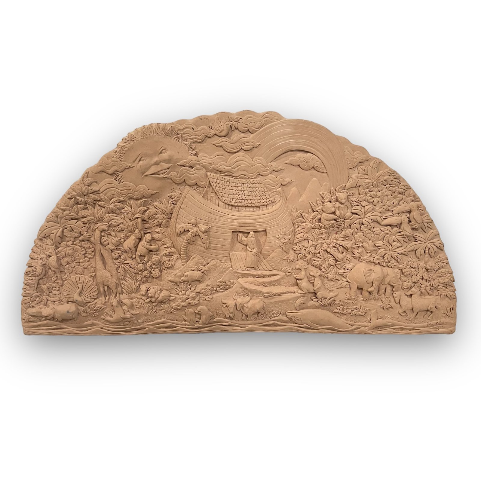 Jim Shore Noah’s Ark Plaque 24”x12” Plaster Art Work Signed ‘91 Vintage