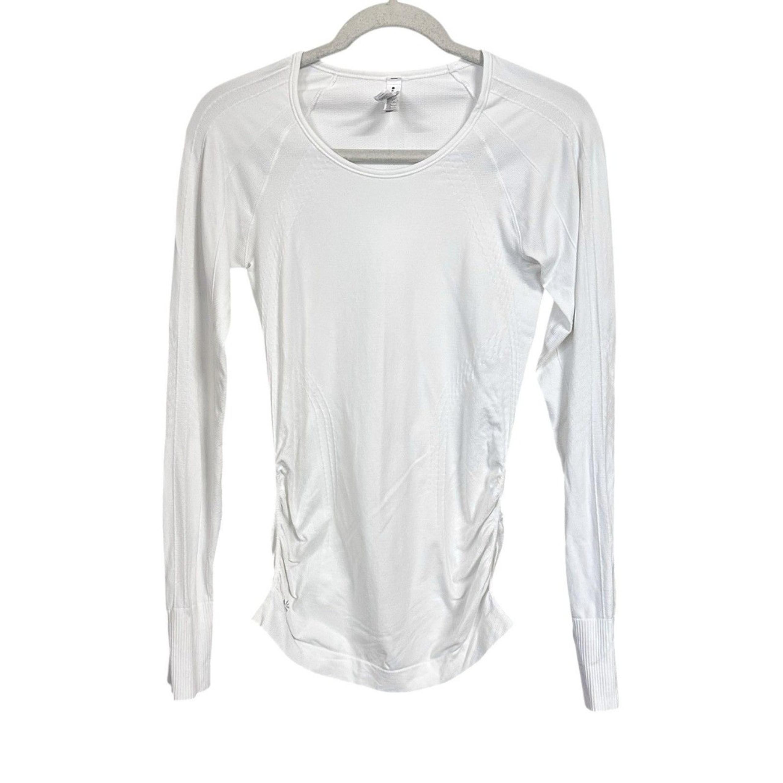 Athleta Speedlight Seamless Womens Sz XS White Ruched Long Sleeve Top Stretch