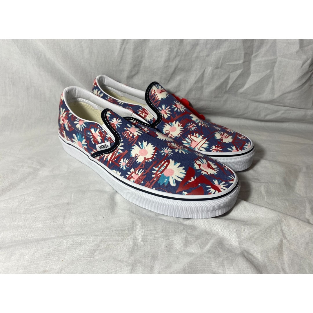 NWT Vans Shoes Slip Ons Floral Red Blue Size 9 Mens 10.5 Women
