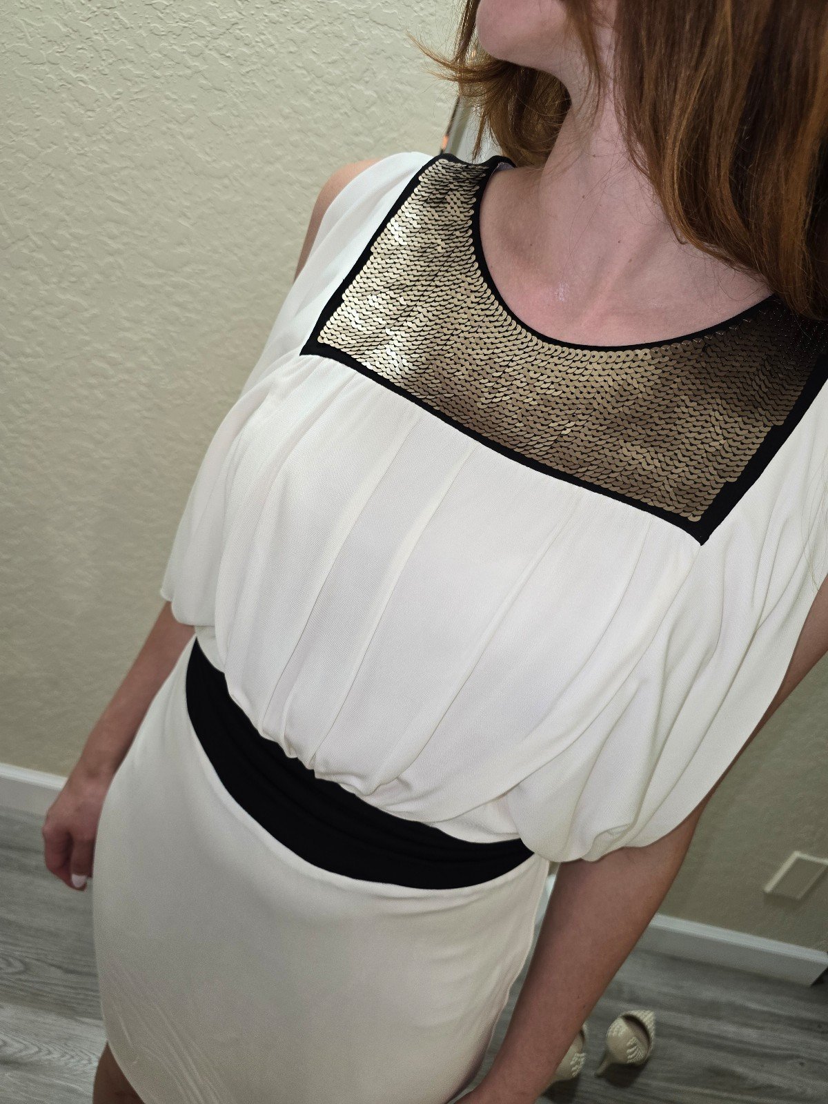 Cuts25 brand new white with golden sequinses front detailing Greek goddes style