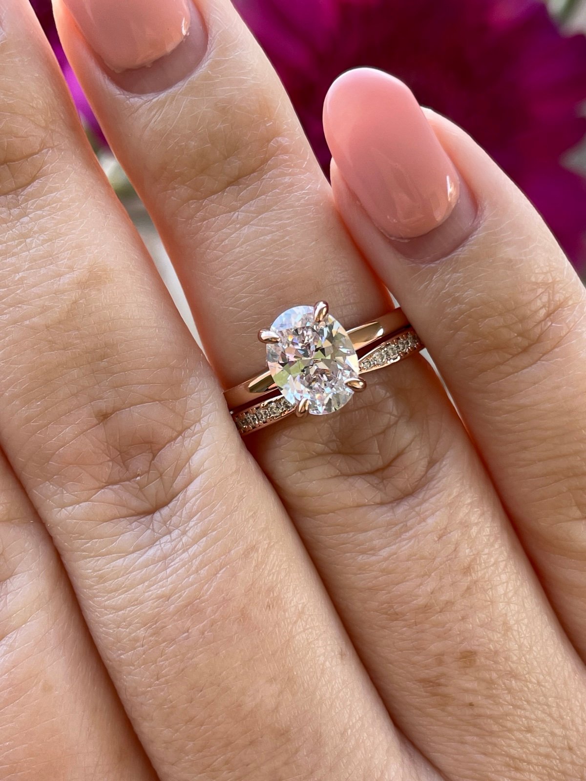 Rose Gold Over silver 925 engagement ring set with moissanite band
