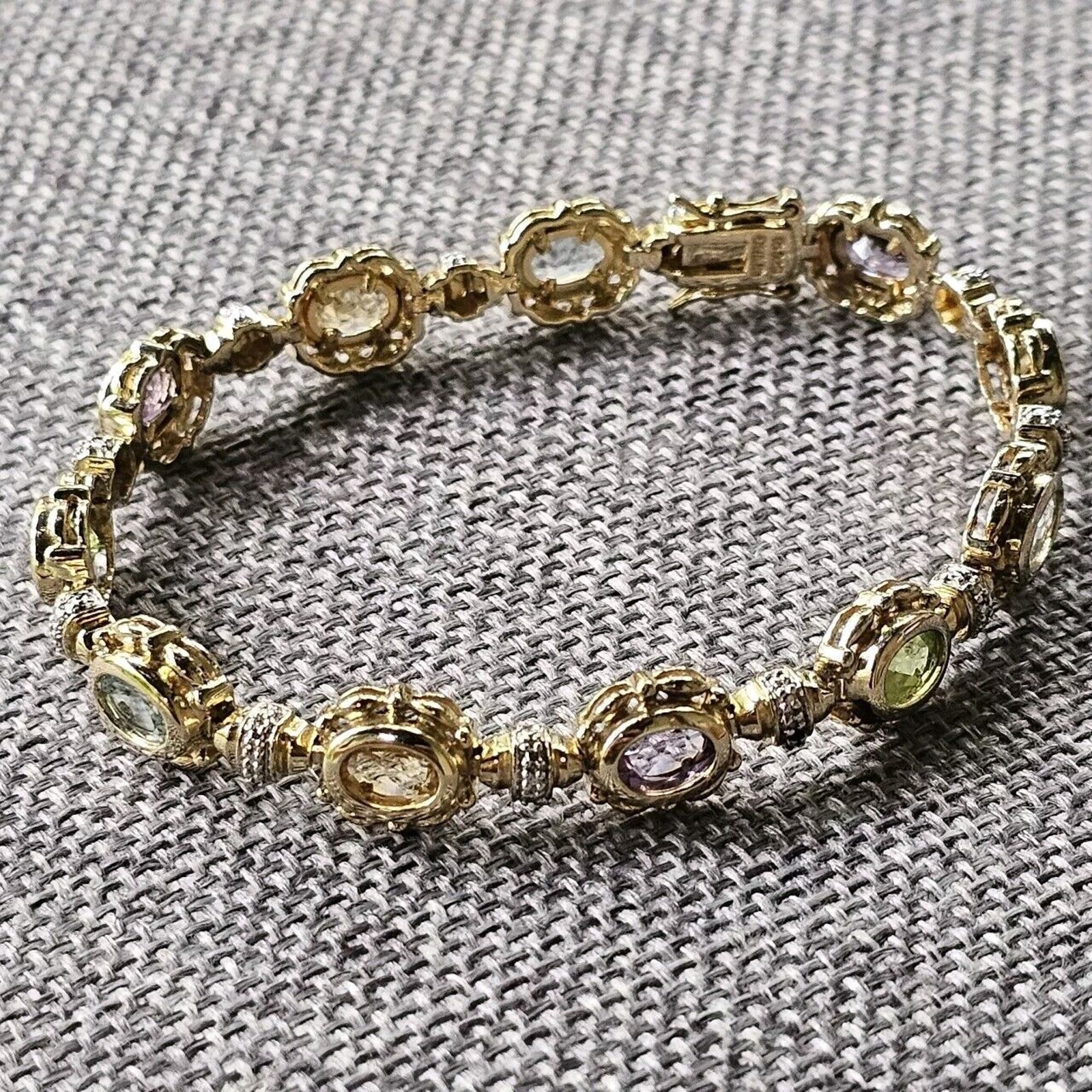 Sterling Silver & Gold Vermeil Peridot, Blue Topaz, Citrine & Amethyst Bracelet