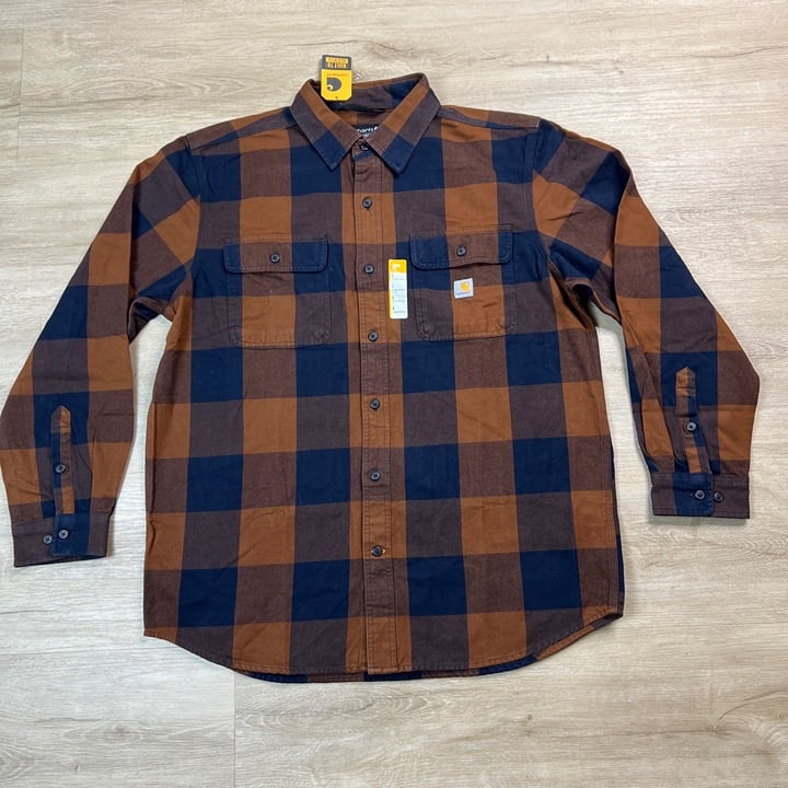 Carhartt Heavyweight Button Up Loose Fit Flannel Plaid Shirt Mens Size Large NWT
