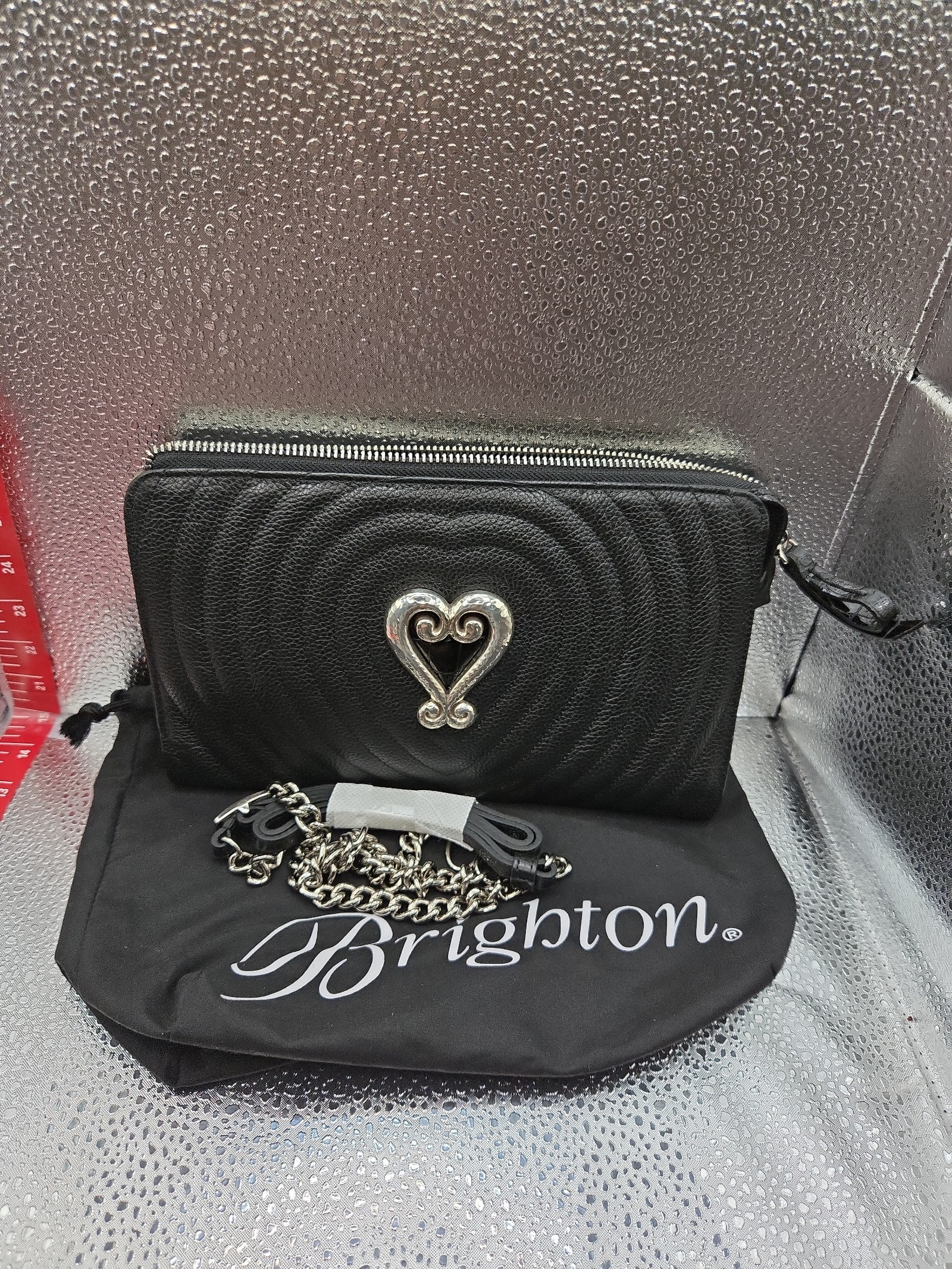 Brighton  Black Puffy Leather Love Quilted  Crossbody Purse