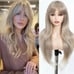 Human hair blend ash blonde natural straight wig with bang.