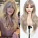 Human hair blend ash blonde natural straight wig with bang.