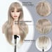Human hair blend ash blonde natural straight wig with bang.