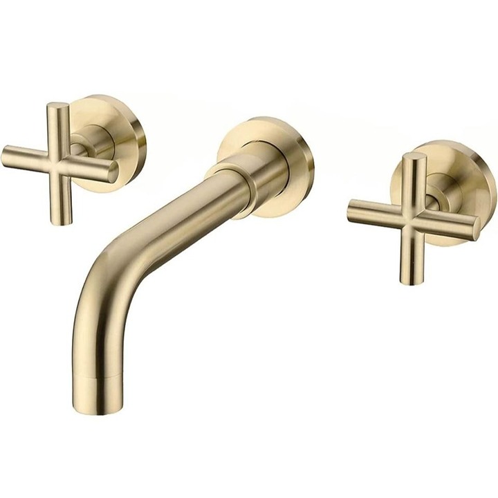 NEW! Bathroom Faucet, 2-Handle Wall Mounted Brass Vessel & Rough in Valve, Gold