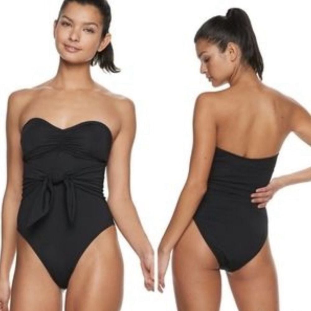 WeWoreWhat NWT Capri Strapless Black Tie Front One Piece Swimsuit- Size Small