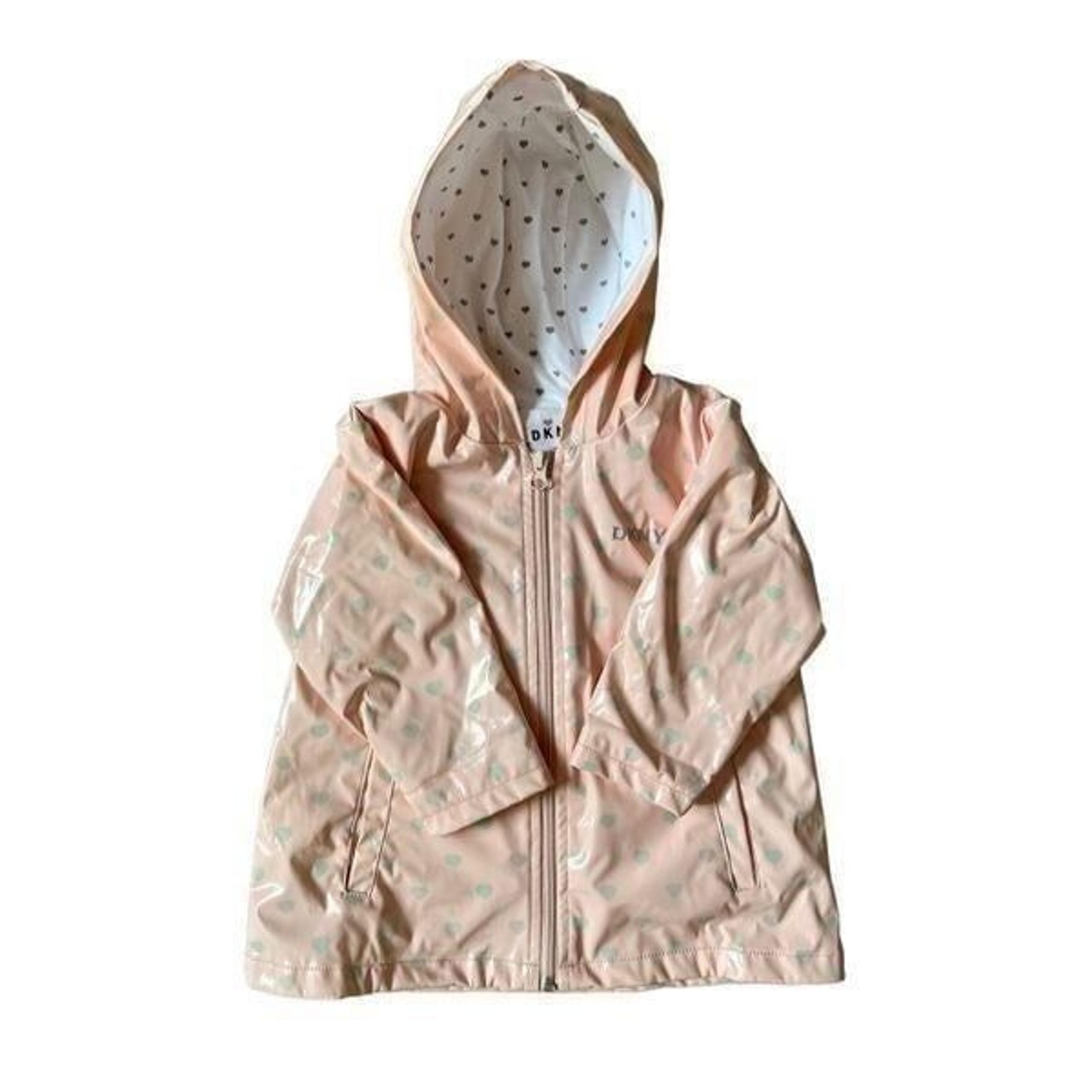 DKNY Toddler Girl Peach Hearts Hooded Raincoat sz 18m