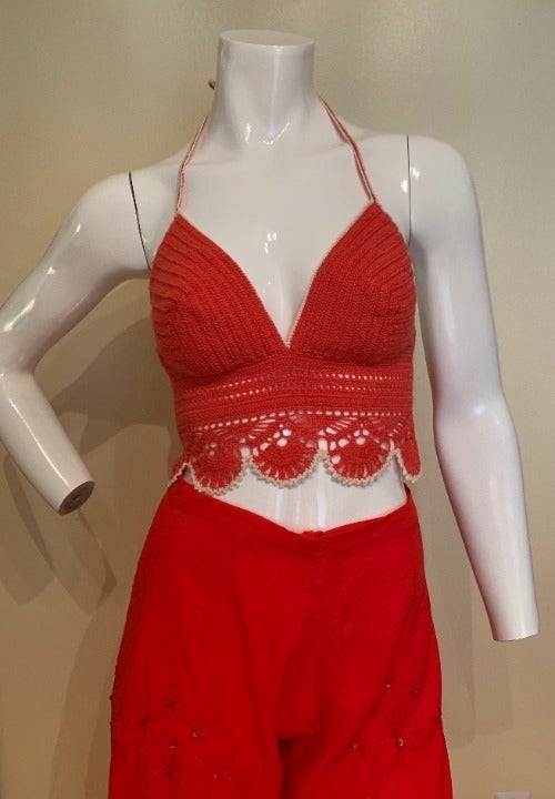 Hand Crocheted Coral Summer Halter Top