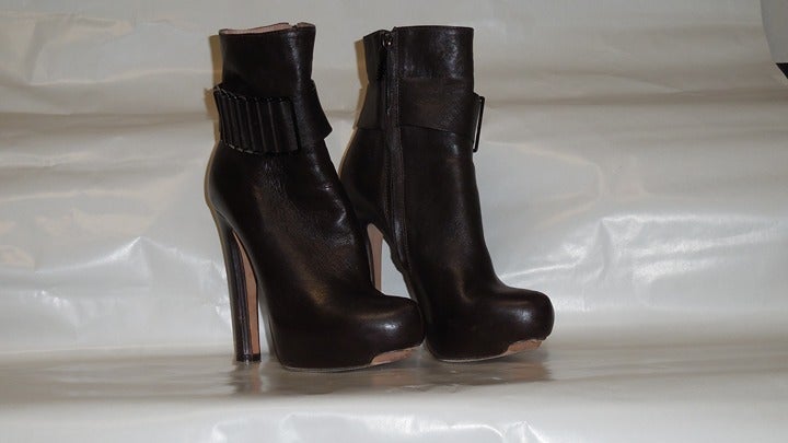 Herve Leger Brown Leather Ankle Boots, Size 6