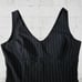 90s Vintage Black Pinstripe V Neck Bodycon Ruffle USA Made Dress Size Medium