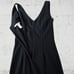 90s Vintage Black Pinstripe V Neck Bodycon Ruffle USA Made Dress Size Medium