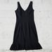 90s Vintage Black Pinstripe V Neck Bodycon Ruffle USA Made Dress Size Medium