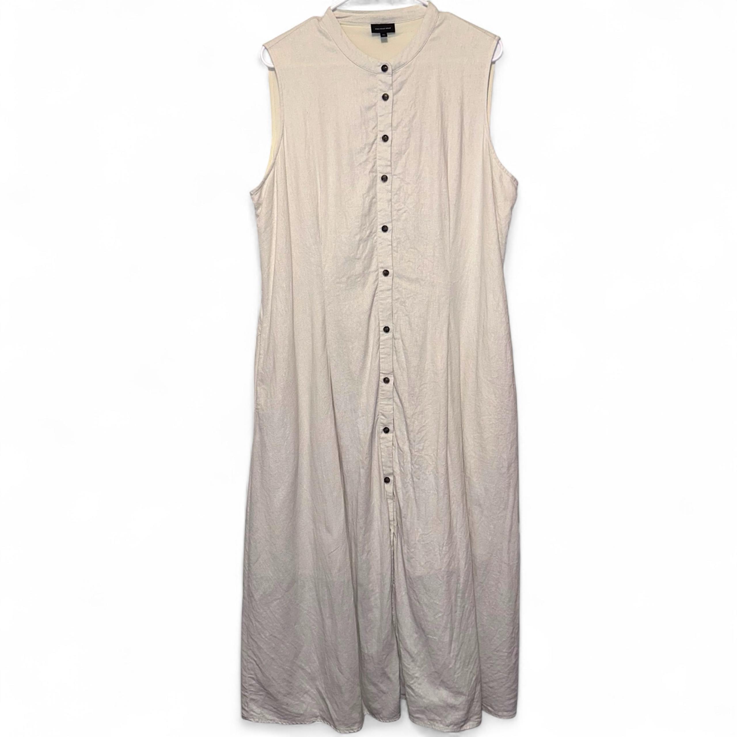 Who What Wear Women’s XL Sleeveless Linen Blend Midi Dress Button Front Neutral