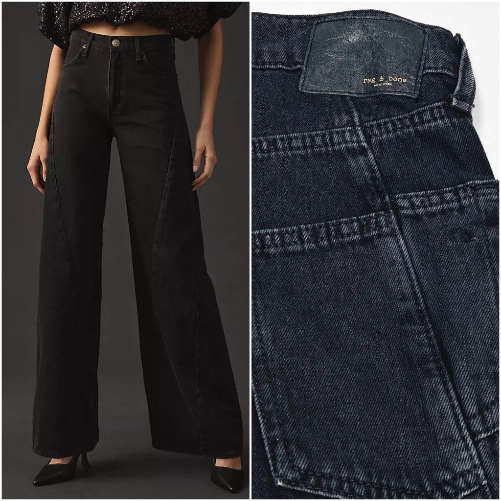Rag & Bone Womans Jeans Black Wide Leg Jeans Size 23